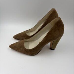 Anne Klein Beige Suede Pointed-Toe Pumps with Block Heel Size 5